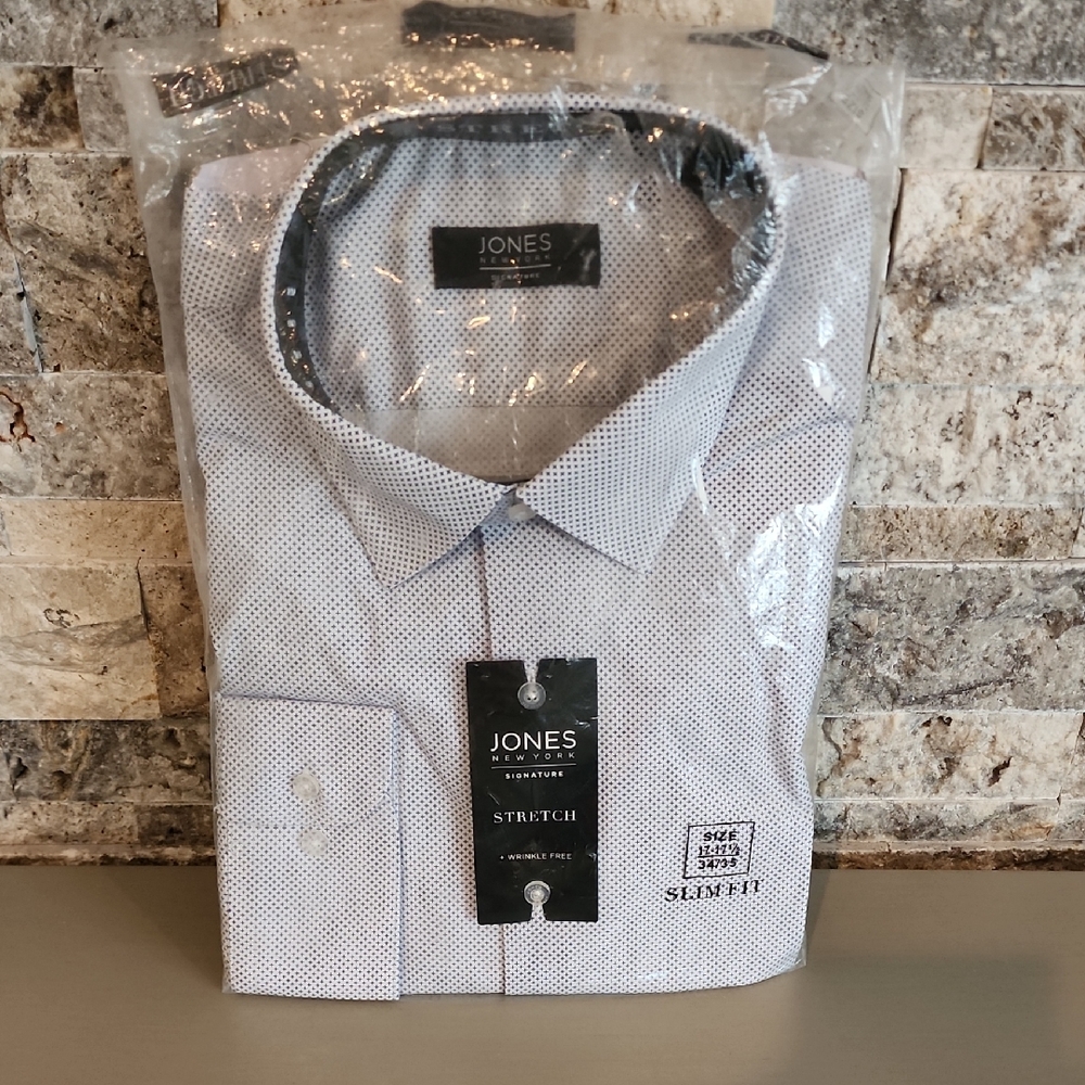 Jones New York Men's Blue & White Stretch Shirt Slim Fit Brand New